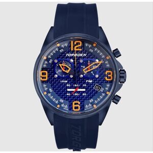 Torgoen TN1120 Carbon Fiber 45mm Professional Pilot Watch Blue Silicone Band NWT